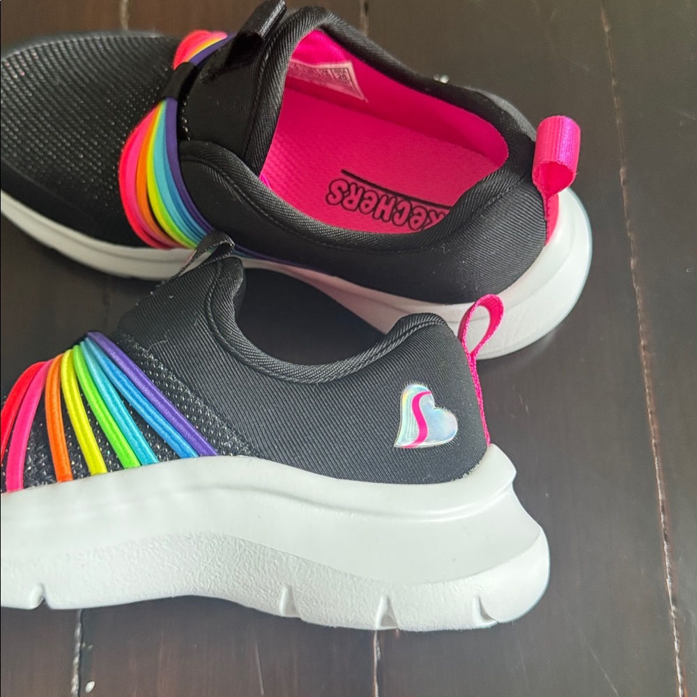 Skechers Kids' Black Sneakers with Rainbow Stripes - Picture 3 of 7